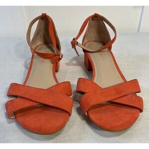 Orange Block Heel Sandals Adjustable Ankle Strap Crossed Toe Straps Size 10